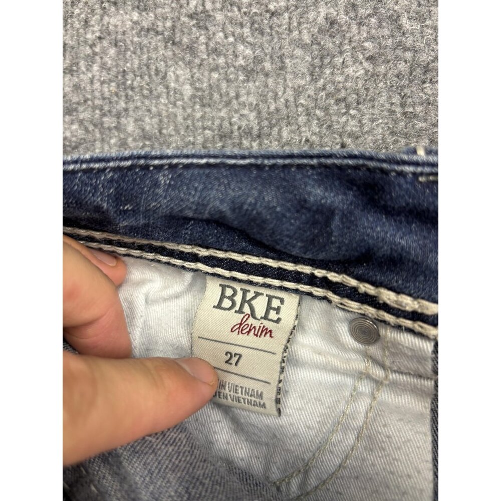 BKE Addison Crop Jeans Womens 27x24 Blue Medium Wash Low Rise Distressed Stretch - Picture 9 of 10